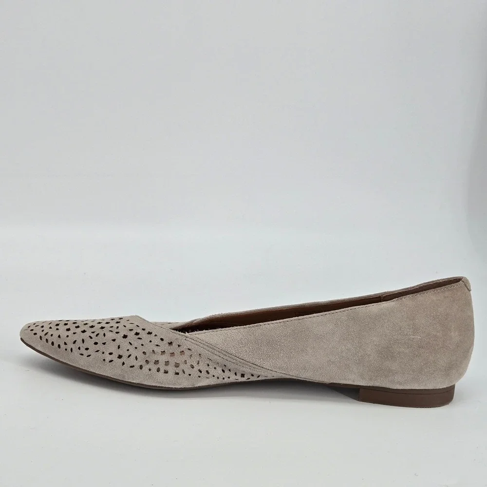 Vionic Carmela Perforated Suede Pointed Toe Ballet Flats Greige Women's Size 10